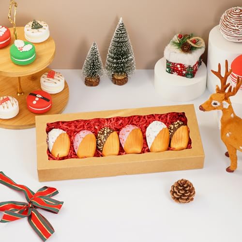 XINHPKGG 50 Pcs Brown Cookie Boxes 12x5x1.5 Inch Bakery Boxes with Window - color: Brown