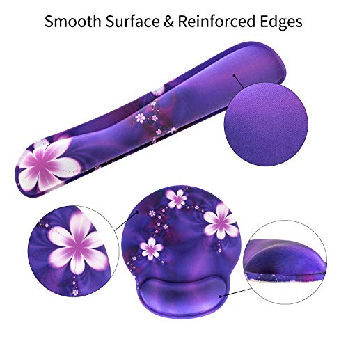 Ergonomic Keyboard Mouse Pad Wrist Rest Support Set for Laptop/Computer/Desktop,Memory Foam Hand Rest Wrist Cushion for Gaming/Office,Lightweight Comfortable & Pain Relief (Purple, Flower) - color: Purple, Flower