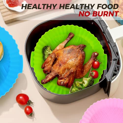 Buauty 3 Pack Air Fryer Silicone Liners 8inch Air Fryer Silicone Pot Reusable Food Grade Silicone Airfryer Liners Baking Basket Accessories Replacement of Flammable Disposable Parchment Paper - color: 8" Round: Blue+Green+Red