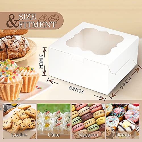 KPOSIYA 65PCS Bakery Boxes with Window 6x6x3 Inches 5 Style Cookie Boxes Small Pastry Boxes for Candy, Dessert, Pastry, Donuts, Birthday Party, Wedding(White) - color: White