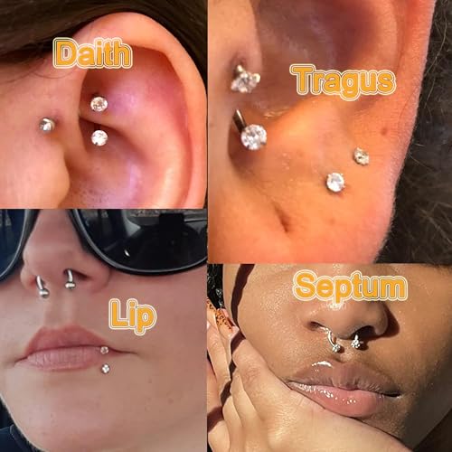 20g 16g 18g Piercing Taper Internal Threaded Piercing Taper Insertion Threader Tool Threadless Jewelry Changing Tool Horseshoe Nose Ring Labret Earring Studs Applicator Piercing Ball Grabber - color: E1- Horseshoe 20g 7mm 8mm - silver