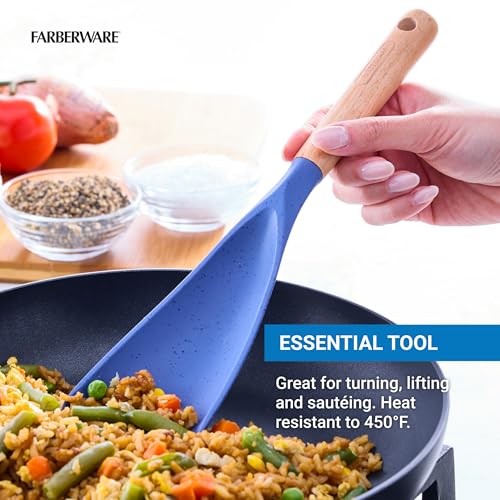 Farberware Multi Tool Scoop Spoonula Versatile Beechwood Kitchen Essential for Lifting, Scraping, and Turning - color: Blue