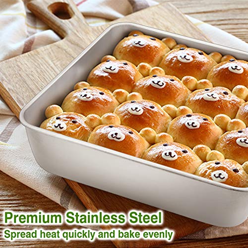 P&P CHEF Square 8x8 Baking Cake Pan, 3 Pcs Stainless Steel Brownie Pan - size: 8 Inch