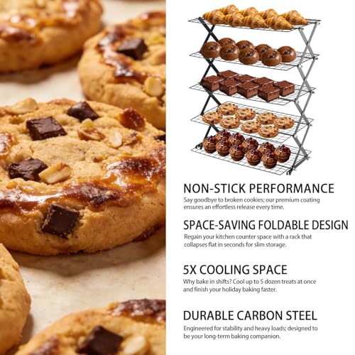 5-Tier Stackable Cooling Rack for Baking, Collapsible Wire Cookie Rack with Adjustable Heights, Non-Stick Roasting & Drying Rack for Cupcakes, Pies and Pastries, Space-Saving Kitchen Essential - size: 5 Tiers