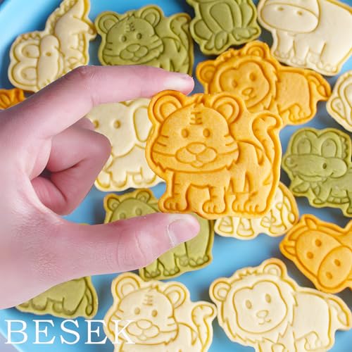 BESEK Animal Cookie Cutters for Kids: Safari Zoo Animals 8 PCS Cookie Cutters Set with Lion, Giraffe, Hippo, Elephant, Crocodile, Zebra, Tiger, Monkey etc. (Gift Box) - color: Animal