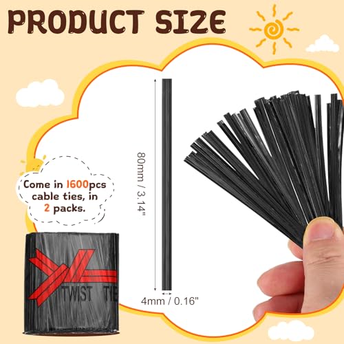 HARFINGTON 1600Pcs Bag Twist Ties 3" Reusable Metallic Wire Cable Ties - color: Black