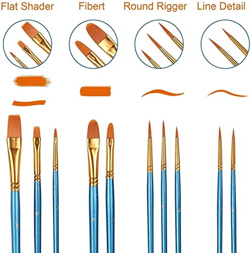 Acrylic Paint Brush Set, 2 Packs / 20 pcs Nylon Hair Brushes - size: 20pcs-blue