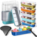 Blushtier 150 Pcs Mini Loaf Pan with Lid & Spoon, Blue and Orange - color: Blue and Orange