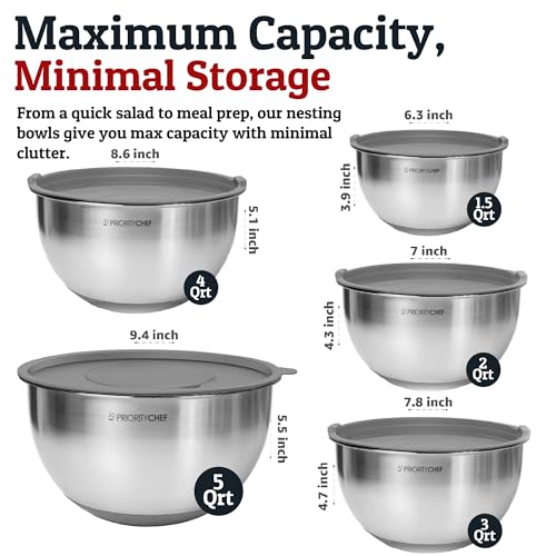 28pc Stainless Steel Mixing Bowls with Lids Set, 1.5-5 Qt, Grey - color: Utensils - Grey