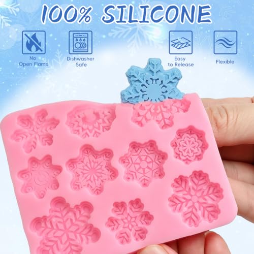 Christmas Snowflake Fondant Mold, 7 Pcs Winter Snowflake Silicone Molds - color: 7 Pcs Snowflake Silicone Molds, Pink
