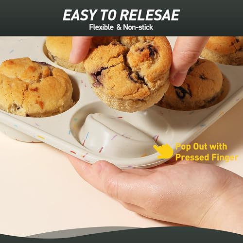 Socisen 2 Pack 24 Cups Silicone Mini Muffin Pan with Metal Reinforced Frame Silicone Molds Cupcake Cake Baking Cheesecake Pans Cookie Baking Chocoflan Cupcake Mold Mini Bundt Cake Pan Women Gift - color: Cream, size: 2pc: 24-Cup Mini