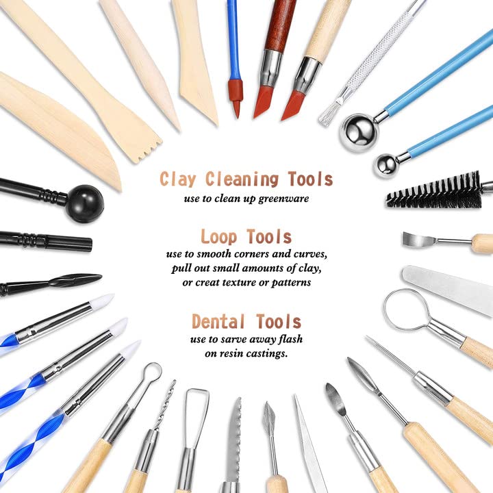 LAMPTOP 61Pcs Pottery Ceramic Tools & Polymer Clay Sculpting Tools Set for Pottery Modeling Clay Tools and Carving, Air Dry Clay Tools