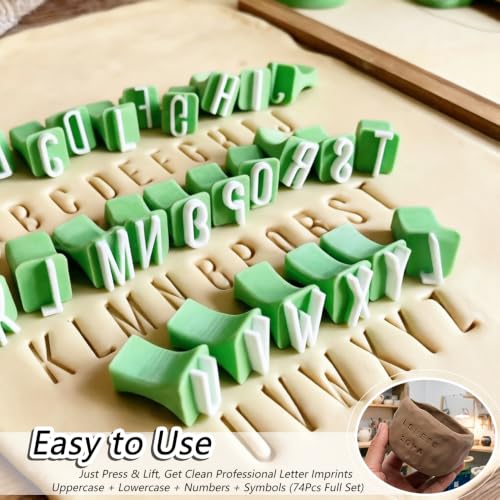 74Pcs Clay Letter Stamps Set, Reusable Polymer Clay Impression Molds