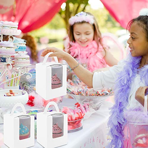 Cupcake Boxes, 30 Pcs Single Cupcake Boxes Individual Cupcake Containers Muffins Cupcake Carriers Holder Kraft Pastry Containers with Insert Window & Handle for Wedding Birthday Parties (White) - color: White
