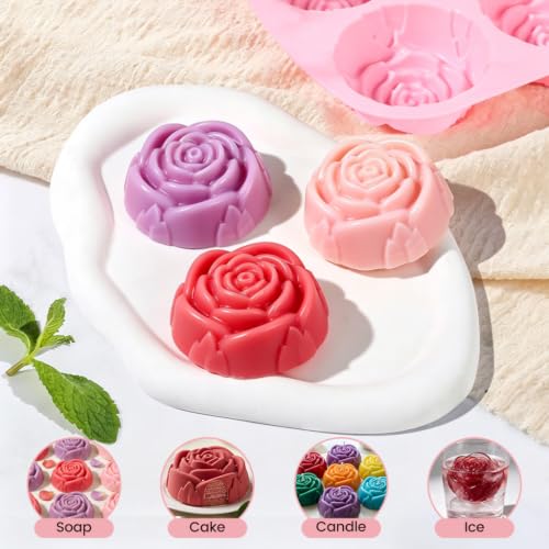 SJ Rose Silicone Mold Set, 2-Pack 6-Cavity Soap & Chocolate Molds - color: Sweet Pink+Rose Red / Rose Flower