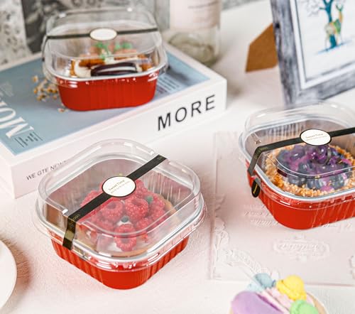 NPLUX Square Cake Pans with Lids, 50 Pack Red 10oz for Seasonal Baking - color: Red, size: 10 OZ