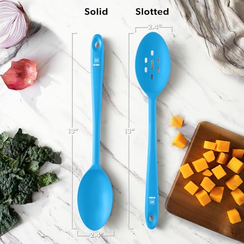 DI ORO Silicone Cooking Spoons - Solid & Slotted Set, 2-Pc Blue - color: Blue