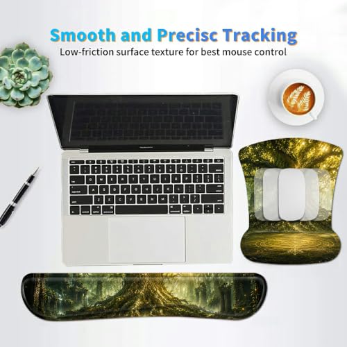 3-in-1 Ergonomic Memory Foam Keyboard Wrist Rest Pad Set, Forest Trees - color: 00017