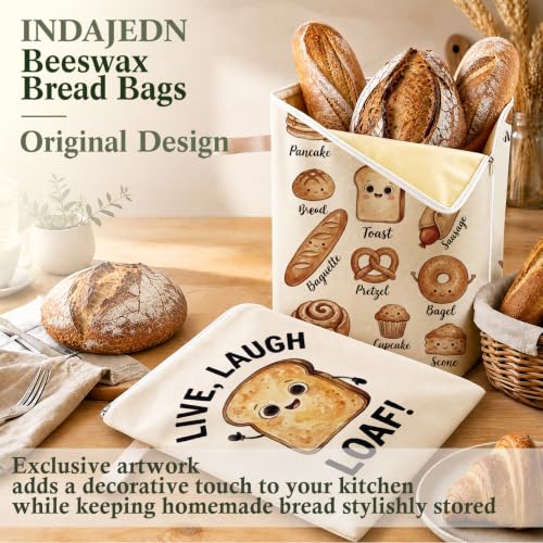 Funny Sourdough Baker Gifts Beeswax Bread Bags 2 Pack XL 13x17in - color: Funny Bread - Live Love Loaf