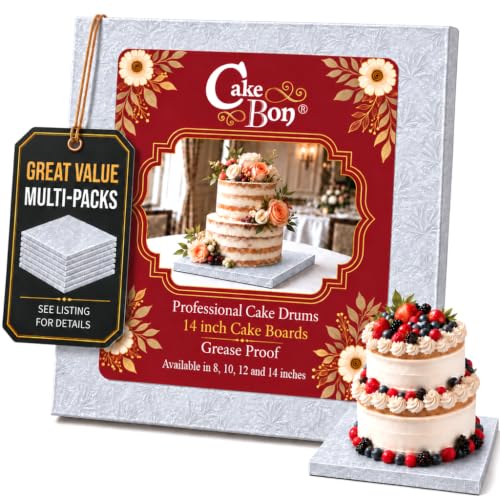 Cakebon Cake Boards 14" Silver Square Cake Drums 1/2" Wrapped Edge 1Pack - color: Silver, size: 14 Inch