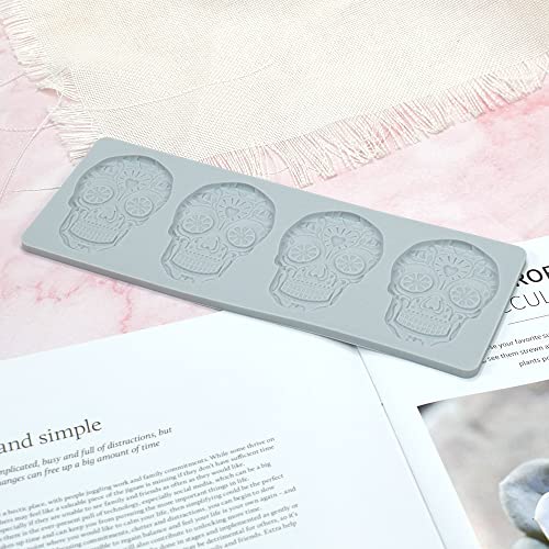 Cestony Halloween Skull Lace Embossing Mat Texture Fondant Impression Mat Decorating Silicone Molds for DIY Cake Biscuit Cookies Sugar Pudding Chocolate Hard Candies Dessert Candle Decor