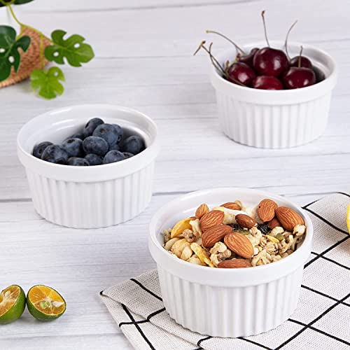 8 Oz Ramekins Set of 8, Ceramic Ramiken Oven Safe, Stackable Souffle Cups, Creme Brulee Ramekins for Baking, Dessert, Ice Cream, Snack, Souffle Dishes (White)