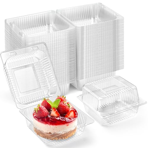 Zezzxu Disposable Square Slice Cake Containers with Hinged Lids, 100 Pack