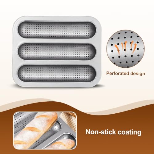 2 Pack French Baguette Bread Baking Pan, 3-Cavity Hot Dot Bun Pan - size: Silver 2 Pack