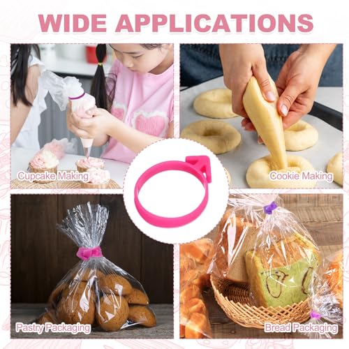 uxcell 60Pcs Pastry Bag Ties Silicone Reusable Blue/Purple/Pink/Rose Red - color: Multicolor