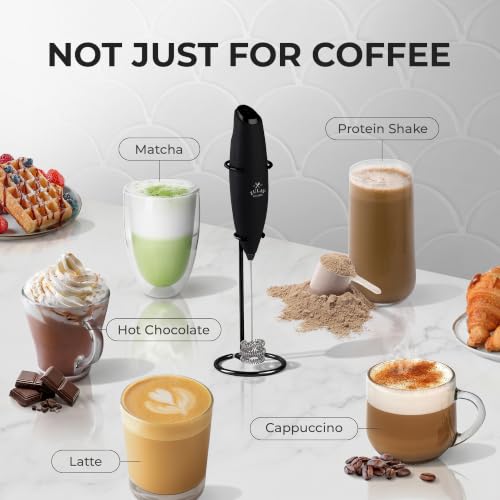 Zulay Kitchen Powerful Milk Frother Wand With Duracell Batteries - Ultra Fast Handheld Drink Mixer - Electric Whisk Foam Maker for Coffee, Lattes, Cappuccino & Matcha - Triple Whisk - Midnight Elite - color: 03 - Executive Black, size: Triple Whisk + Batt