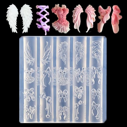 Angelic Wings 3D Nail Art Mold Feather Bowknot Ballet Shoes Silicone Template for Elegant Resin Manicure Charms - color: Angelic Wings Elegance