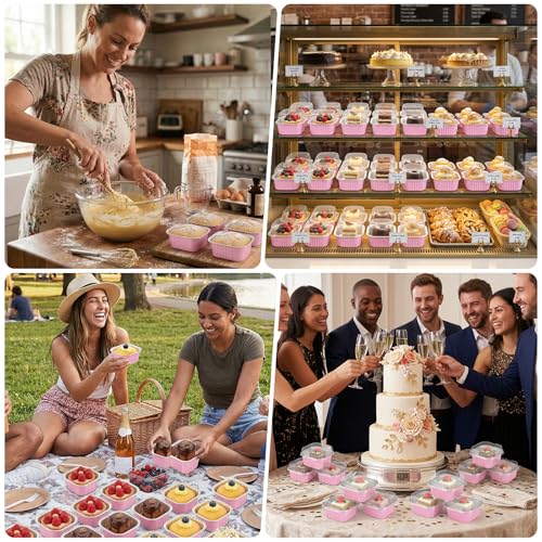 60 Pack 5oz Mini Cake Pans with Lids Aluminum Foil Square Baking Cups