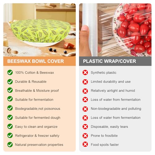 2Pcs 10inch Reusable Beeswax Elastic Bowl Covers for Bread Proofing - style: leaves