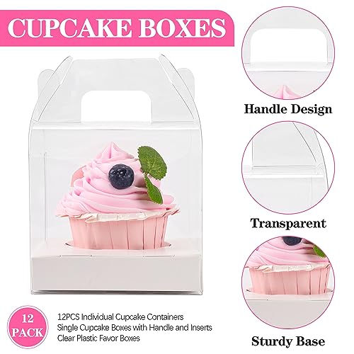 12 Pack Clear Plastic Individual Cupcake Containers with Handles