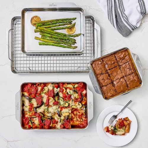 All-Clad Stainless Steel Half-Sheet Baking Pan 13" x 21" with Cooling Rack - Tri-ply Bonded for Consistent Baking- (Roast, Bake Cookies, Brownies and More) Professional Stainless Steel Bakeware - size: 2Pcs Half Sheet Pan & Cooling Rack Set(13" x 21")