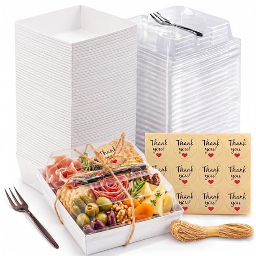 50 Pack 5in Small Charcuterie Boxes with Clear Lids, Mini Paper Containers - color: White