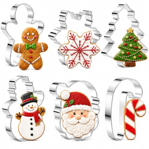 Large 4-Inch Christmas Cookie Cutters, 6-Piece Stainless Steel Set - style: Christmas