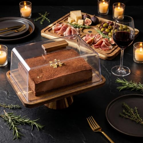 Acacia Wood Rectangular Cake Stand with Lid Double-Sided Charcuterie Board