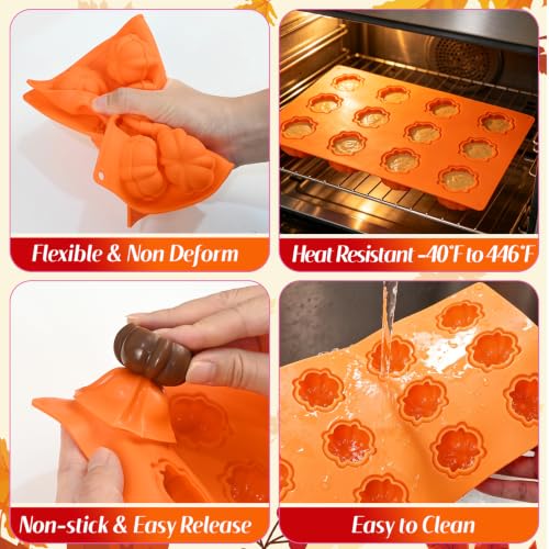 Pumpkin Silicone Mold for Baking, Fall Small Pumpkin Mold 12-Cavity - color: Pumpkin Orange