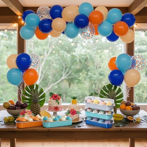 Blushtier 150 Pcs Mini Loaf Pan with Lid & Spoon, Blue and Orange - color: Blue and Orange