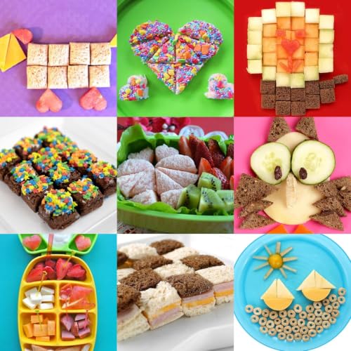 FunBites Sandwich Cutter for Kids Lunch, Crustless Bento 2-Pc Set, 2 Pack - color: Green Squares/Pink Hearts