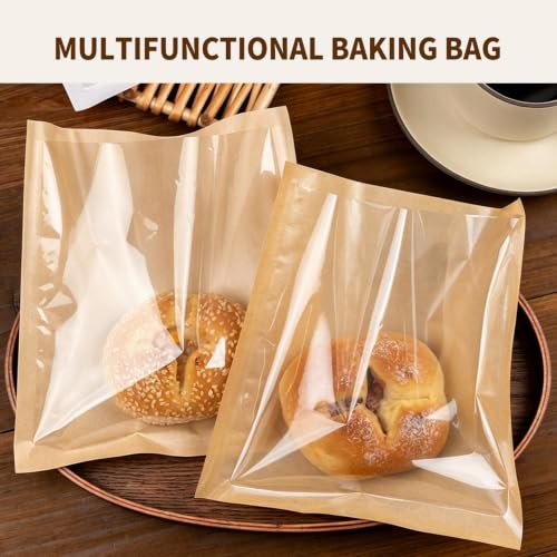 100 Pack Self Sealing Cookie Bags with Seal, 5.7 x 6.5 in Paper Bakery Bags with Window, Heat Sealable & Grease Resistant To Go Sleeves for Donut, Snack, Scone, Brownie and other Treats - size: 5.7 X 6.5in
