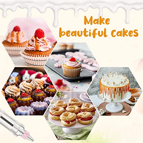 Dessert Decorating Syringe Set, Stainless Steel Frosting Piping Kit - color: Pink