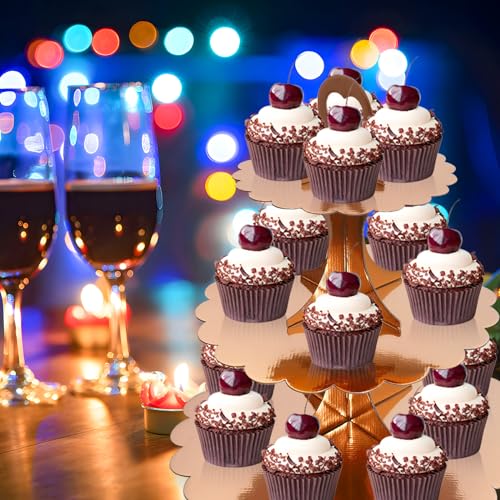2 Pack 3 Tier Rose Gold Cupcake Stand for 24 Cupcakes, Cardboard Cake Tower for Parties and Celebrations - color: Rose Gold 2 Pack
