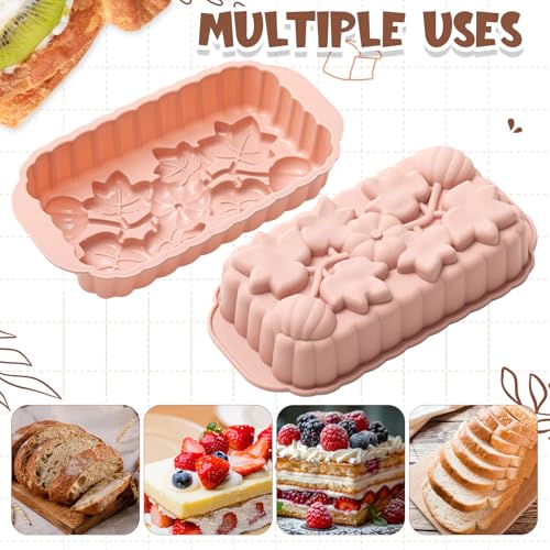 Vesici 3 Pcs Fall Thanksgiving Silicone Loaf Pans, Pumpkin Bread, 6-cup