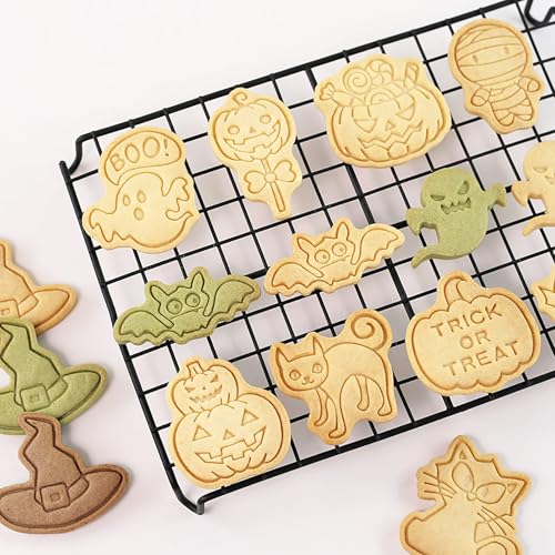 8Pcs Halloween Cookie Cutters 3D Cat Skull Witch Owl Coffin Baking Molds - color: Halloween B
