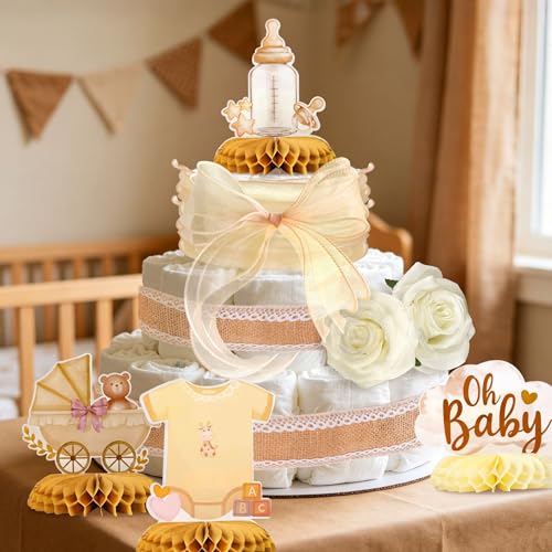 Boho Diaper Cake Kit for Baby Shower Honeycomb Table Centerpieces