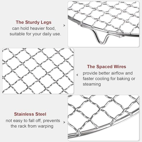 HARFINGTON Round Cooking Rack 10.4-inch 201 Stainless Steel Cross Wire Barbecue Grill Net with 20mm Legs for Cooking Baking Steaming BBQ - size: 10.4 Inch 0.07"