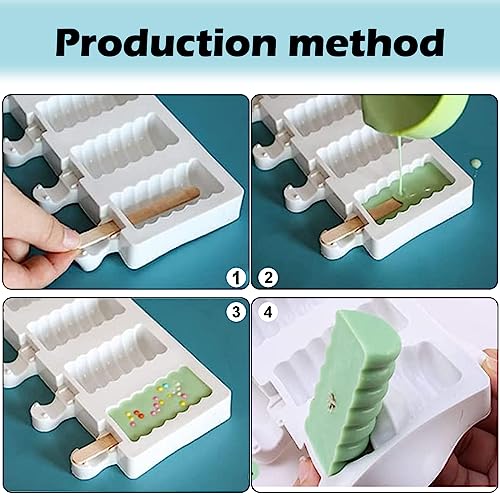2 pcs Popsicle Molds, small 4 Cavities Cake Pop Silicone Molds Ice Cream Cakesicle Molds for DIY Popsicle with 100 Wooden Sticks - size: M