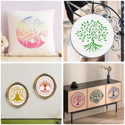Yazhiji 15Pcs 6 x 6 Inch Tree of Life Stencil, Reusable Stencils for Painting on Wood Decoration Painting Templates for Wall Floor DIY Decorations Holiday Gifts for Kids